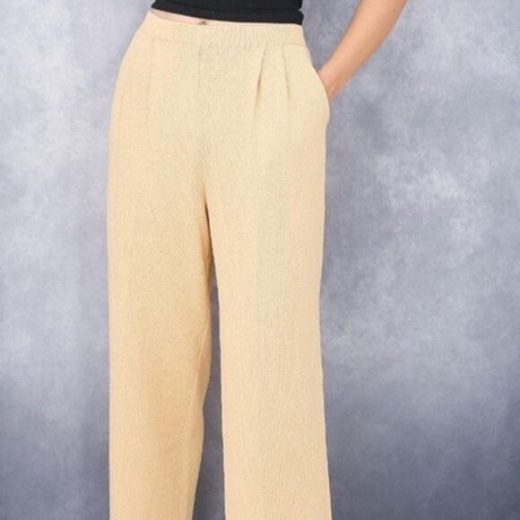 St. John Collection Vintage Butter Yellow Pleated Santan Knit Pants Sz 2 - Picture 1 of 7